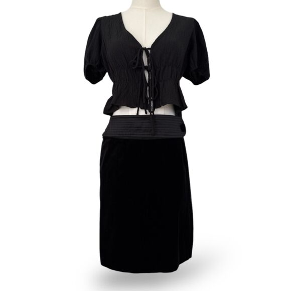 LULU'S String Bow‎ Tie Puff Sleeve V Neck Lightweight Crinkled Crepe Sz S Top - Picture 2 of 6